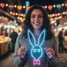Custom Neon | Bunny Head Neon Sign | 20x14 | Ice Blue and Pink Light for Room Decor 1