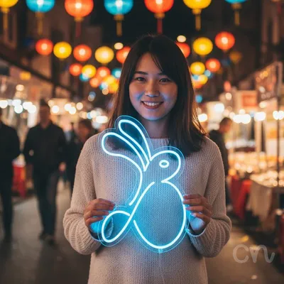 Custom Neon | Rabbit Design Neon Sign | 20x21 | Ice Blue Bright Neon Wall Art