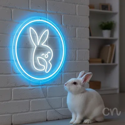 Custom Neon | Rabbit Face Neon Sign | 20x20 | White Blue Neon Sign for Room Decor