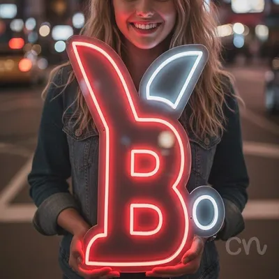 Custom Neon | B Neon Sign | 19x18 | Red Neon Sign for Home Bar Club Party Decor