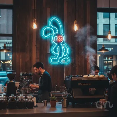 Custom Neon | Rabbit Design with X Neon Sign | 22x18 | Ice Blue and Red