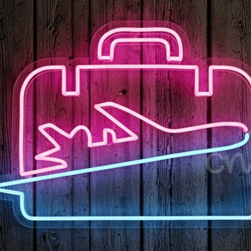 Custom Neon | Airplane Suitcase Neon Sign | Pink & Blue | 17x24