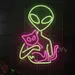 Custom Neon | Alien with Cat Neon Sign | Green & Pink | 20x14 1