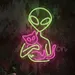 Custom Neon | Alien with Cat Neon Sign | Green & Pink | 20x14 2