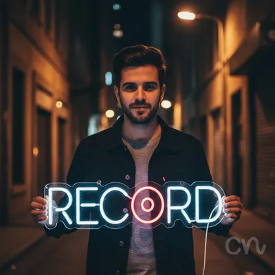 Custom Neon | Record Neon Sign | 6x24 | Red and White Neon Sign for Rooms Bar Gaming