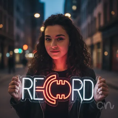 Custom Neon | Record Neon Sign | 9x24 | Red White Neon Sign for Bar Room Home Decor