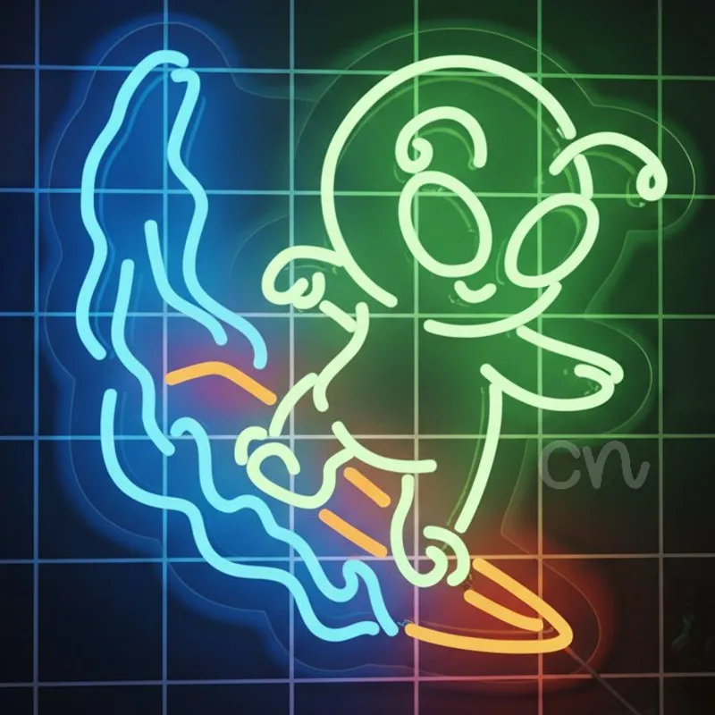 Custom Neon | Surfing Alien Neon Sign | Green | 17x17