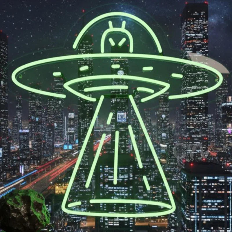 Custom Neon | UFO with Alien Neon Sign | Green | 21x21