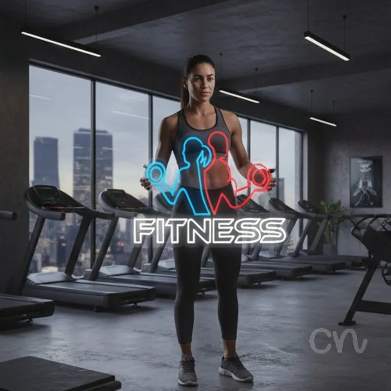 Custom Neon | Fitness Neon Sign | 16x26 | Blue Red White Neon Sign for Gym Home Decor