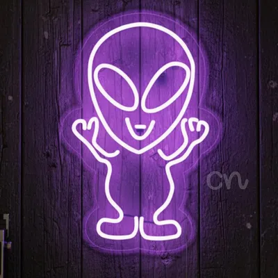 Happy Alien Neon Sign – LED Flex Wall Light, Plug-In Blue Alien with Waving Hands, Cute Sci-Fi Neon Wall Art for Bedroom, Gaming Room, Dorm, Bar, Man Cave, Party, Fun Space Theme Neon Decor