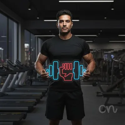 Custom Neon | Dumbbell with Fist Neon Sign | 11x25 Inches | Blue and Red Neon Sign