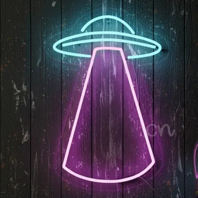 UFO Neon Sign – Blue and Pink LED Flex Wall Light, Plug-In UFO with Wide Beam, Sci-Fi Neon Wall Art for Bedroom, Gaming Room, Dorm, Bar, Party, Man Cave, Aesthetic Space Theme Neon Decor