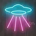 UFO Neon Sign – LED Flex Wall Light, Plug-In Blue UFO with Pink Beams, Sci-Fi Neon Wall Art for Bedroom, Gaming Room, Bar, Party, Dorm, Man Cave, Unique Space Theme LED Neon Flex Wall Decor 2