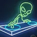 DJ Alien Neon Sign – LED Flex Wall Light, Plug-In Green Alien DJ Decor with Blue Turntables, Music Neon Wall Art for Bedroom, Bar, Party, Man Cave, Gaming Room, Modern High-Quality Neon Design 2