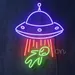 UFO Alien Abduction Neon Sign – LED Flex Wall Light, Plug-In UFO Neon Decor for Bedroom, Gaming Room, Bar, Party, Man Cave, Sci-Fi Wall Art with Green Alien and Red Beam Neon Flex Design 2