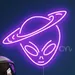 Purple Alien Planet Neon Sign – LED Flex Wall Light, Plug-In Neon Decor for Bedroom, Gaming Room, Bar, Man Cave, Party Lighting, Cute Alien Head with Ring Neon Wall Art, Aesthetic Home Decor 1