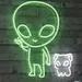 Cute Alien and Dog Neon Sign – Green LED Flex Wall Light, Plug-In Neon Home Decor for Bedroom, Bar, Party, Gaming Room, Aesthetic Wall Art, Unique Sci-Fi Pet Neon Light Decoration 1