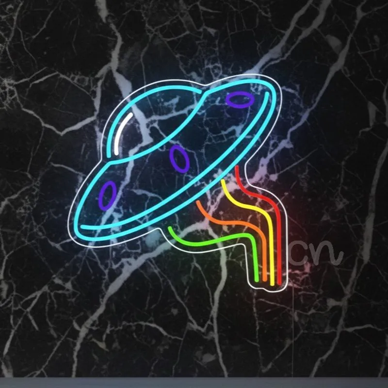 Custom Neon | UFO Alien Spaceship Neon Sign Wall Art | 19x19 | Multicolor