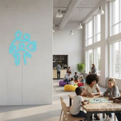 Custom Neon | Family Design Neon Sign | 21x17 | Ice Blue Neon Sign for Home Decor