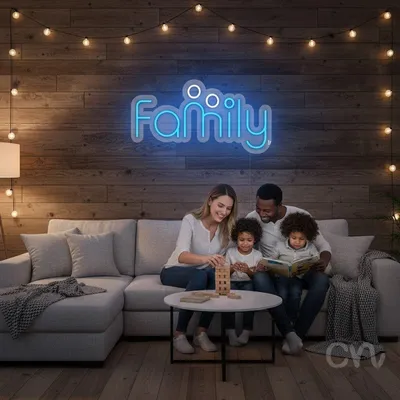 Custom Neon | Family Neon Sign | 13x21 | Light Blue Neon Sign for Home Decor