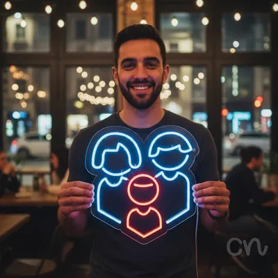 Custom Neon | Family Design Neon Sign | 19x18 | Aqua Red | Custom Home Decor