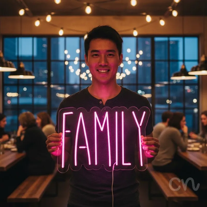 Custom Neon | Family Neon Sign | 15x21 | Hot Pink Bright Neon Sign for Home Decor