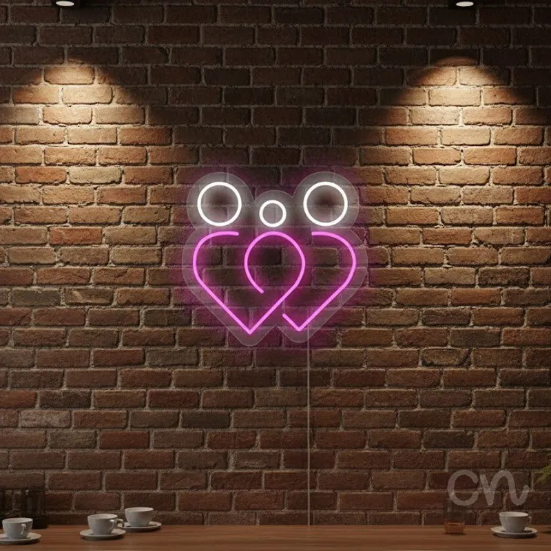 Custom Neon | Family Design Neon Sign | 18x19 | Hot Pink Neon Sign for Home Wall Decor