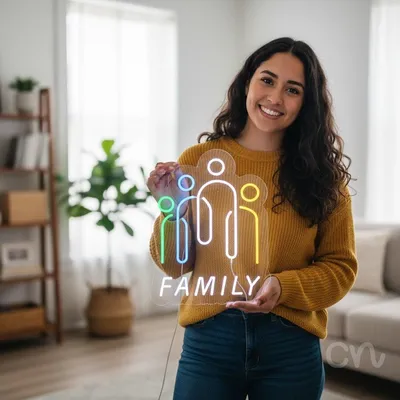 Custom Neon | Family Neon Sign | 22x17 | Green Blue Yellow White Bright Colorful Decor