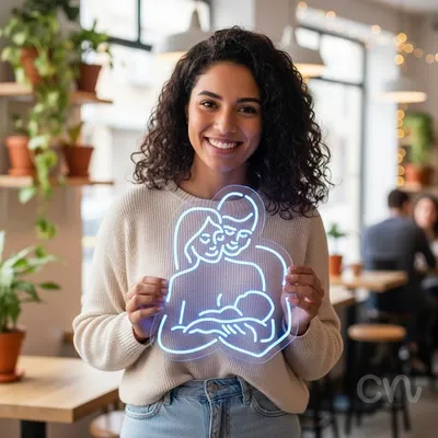 Custom Neon | Family with Baby Neon Sign | 23x19 | Ice Blue