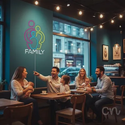 Custom Neon | Family Neon Sign | 23x16 | Pink Yellow Cyan Neon Sign for Home Decor