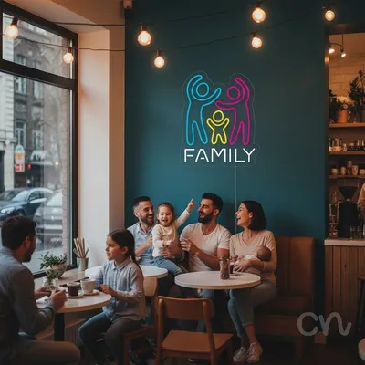 Custom Neon | Family Neon Sign | 21x17 | Ice Blue, Bright Yellow, Neon Purple, Warm White