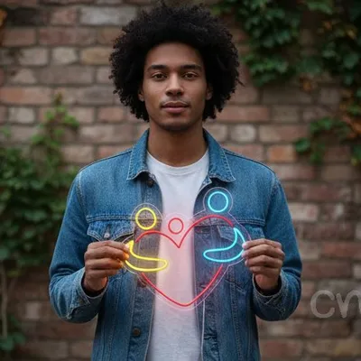 Custom Neon | Family Hugging Design Neon Sign | 22x23 | Red Yellow Blue