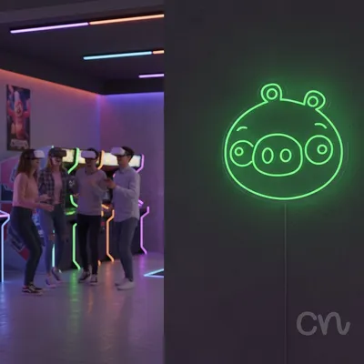 Custom Neon | Pig Face Neon Sign | 22x22 | Neon Green for Room Decor and Parties