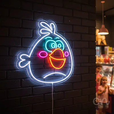 Custom Neon | Bird Design Neon Sign | 23x21 Inches | White Cyan Orange Magenta