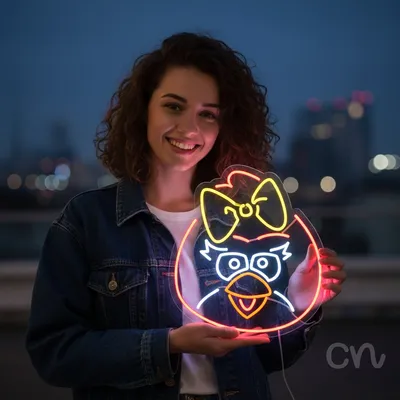 Custom Neon | Cartoon Bird Face Neon Sign | 23x21 | Yellow Red Orange White