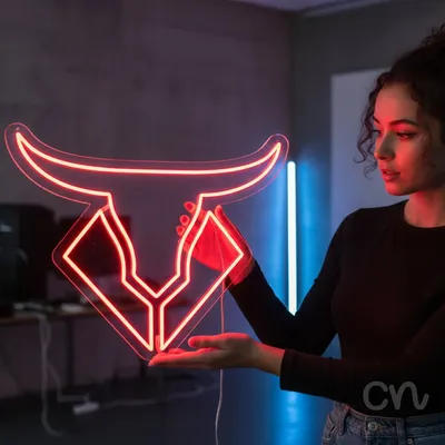 Custom Neon | Bull Head Neon Sign | 20x24 | Red Neon Sign for Bar Home Decor
