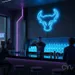 Custom Neon | Bull Head Neon Sign | 19x20 | Ice Blue Neon Light for Home Bar Decor 2