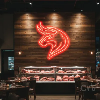 Custom Neon | Bull Head Neon Sign | 22x19 | Red Neon Sign for Home Bar Wall Decor