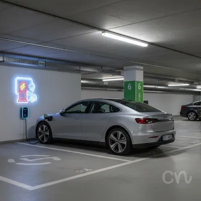 Custom Neon | Electric Car and Charger Neon Sign | 18x18 | Red, Yellow, Ice Blue