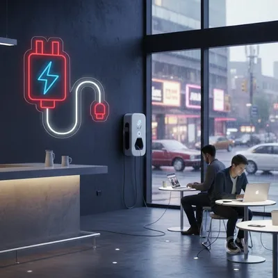 Custom Neon | Charging Cable Neon Sign | 21x19 | Red and Light Blue