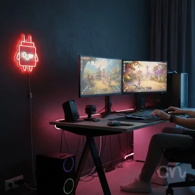 Custom Neon | Robot Design Neon Sign | 23x18 | Red and White Sign