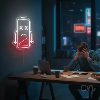 Custom Neon | Sad Battery Neon Sign | 21x18 | Red White Colors for Modern Decor