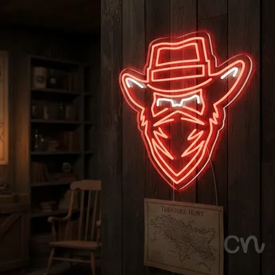 Custom Neon | Cowboy Face Neon Sign | 23x24 Inches | Red Neon Sign for Wall Decor