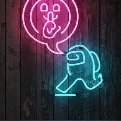 Custom Neon | Shh Quiet Face Hand Neon Sign | Unique Wall Art for Silence and Relaxation Spaces | Energy-Efficient LED Lighting | 22x17 | Blue Pink