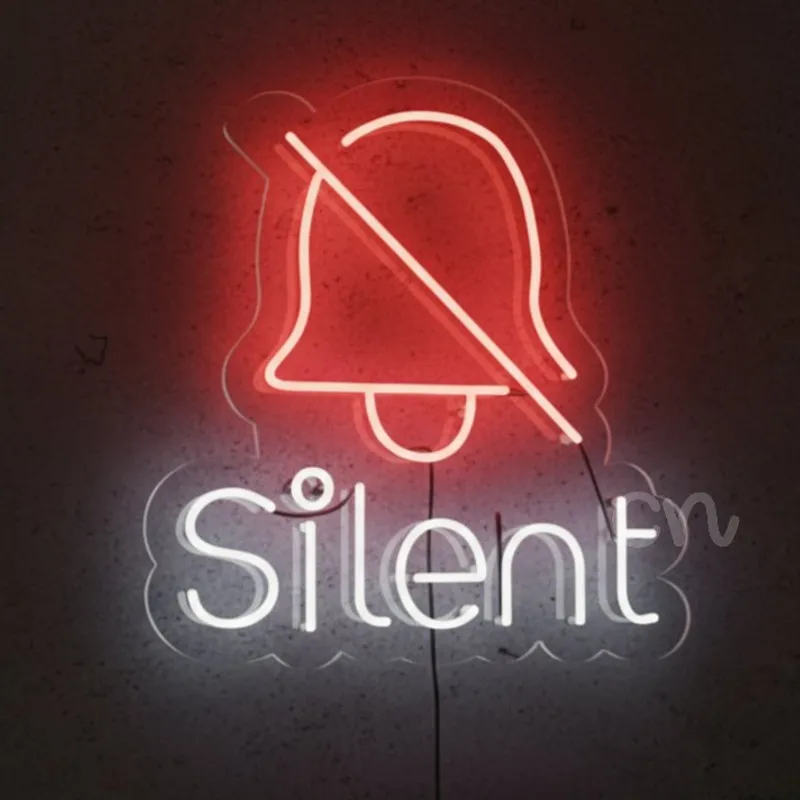 Custom Neon | Silent Neon Sign 21x20 Inch | Modern LED Wall Art with Red Bell & White Silent Text