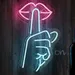 Custom Neon | Shhh Neon Sign | Lips & Finger Quiet Gesture Wall Art | 21x13 Inches | Pink & Blue 1