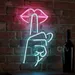 Custom Neon | Shhh Neon Sign | Lips & Finger Quiet Gesture Wall Art | 21x13 Inches | Pink & Blue 2