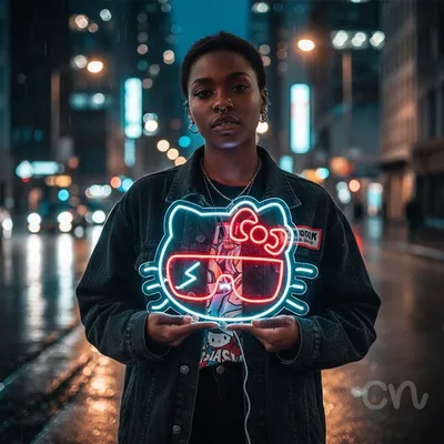 Custom Neon | Cat Face with Bow Neon Sign | 18x24 Inches | Red and White Neon Sign