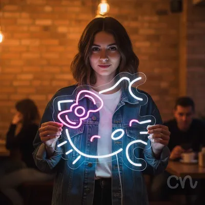 Custom Neon | Cat Face Neon Sign | 17x16 | Hot Pink Neon Sign for Room Decor