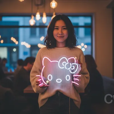 Custom Neon | Cat Face with Bow Neon Sign | 14x20 Inches | Vibrant Magenta